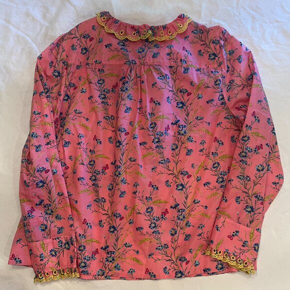 J.Crew Liberty Print Pink Floral Ruffled Blouse Large - Picture 2 of 4
